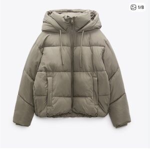 Zara water repellent puffer jacket winter coat taupe brown